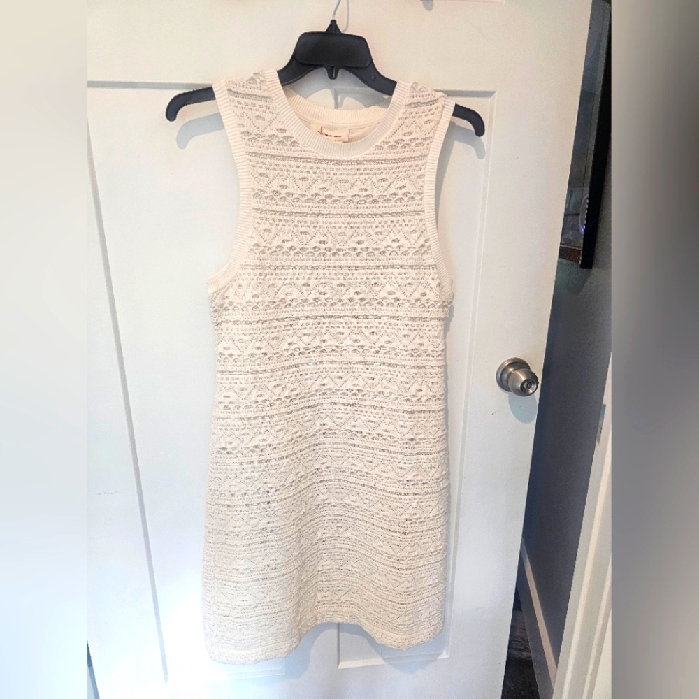 NWT Anthropologie Ivory Textured Crochet Sleeveless Shift Dress XL